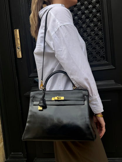 Hermès - Sac Kelly 32 noir box vintage