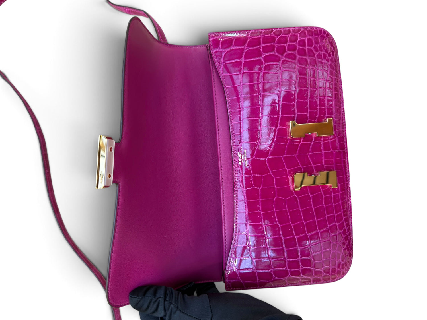 Hermès - Sac Constance Élan Crocodile Porosus Rose