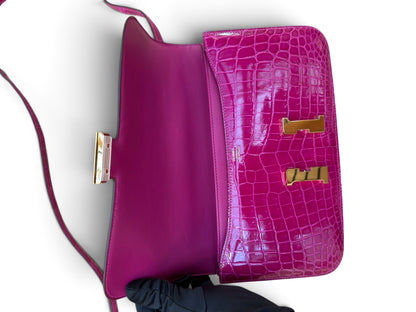 Hermès - Sac Constance Élan Crocodile Porosus Rose