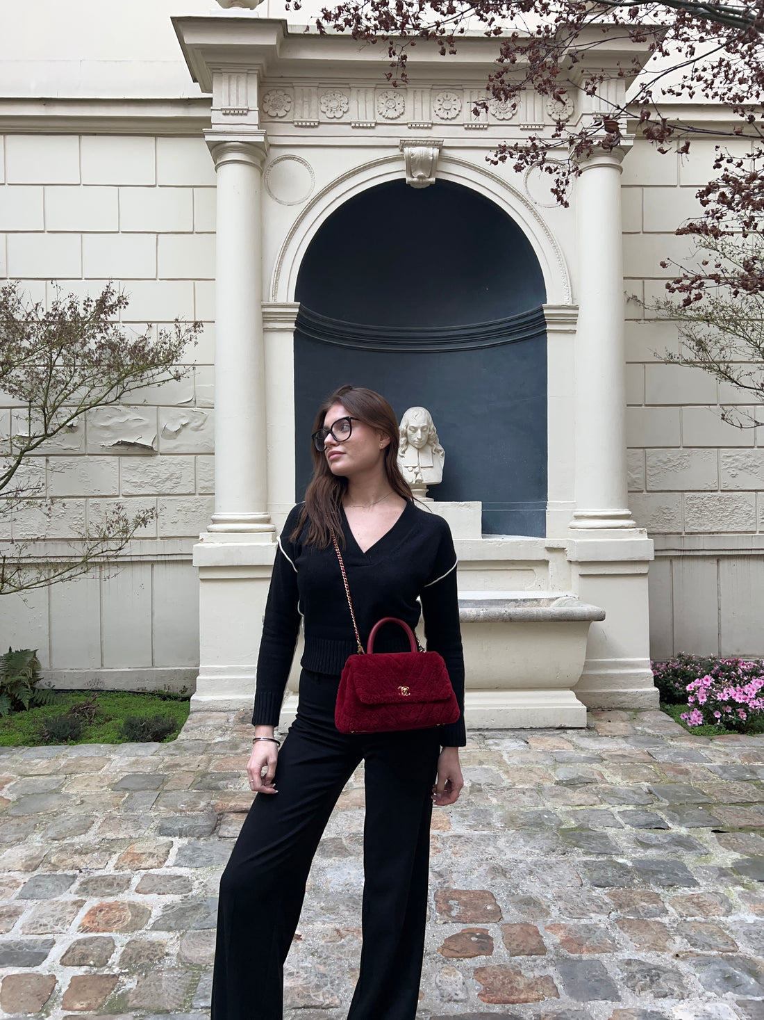 Chanel – Coco-Handle-Tasche aus Wolle in Bordeaux