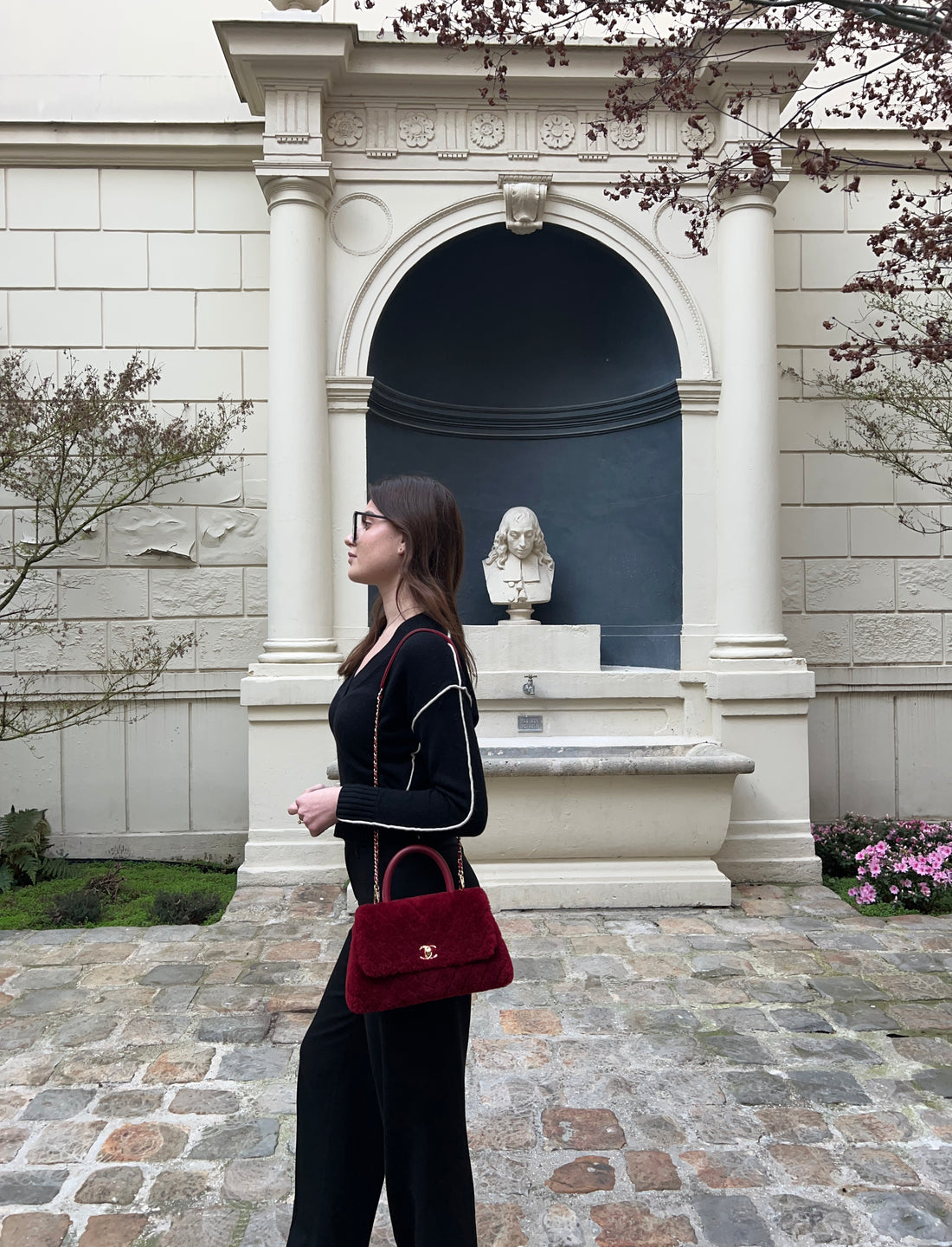 Chanel – Coco-Handle-Tasche aus Wolle in Bordeaux