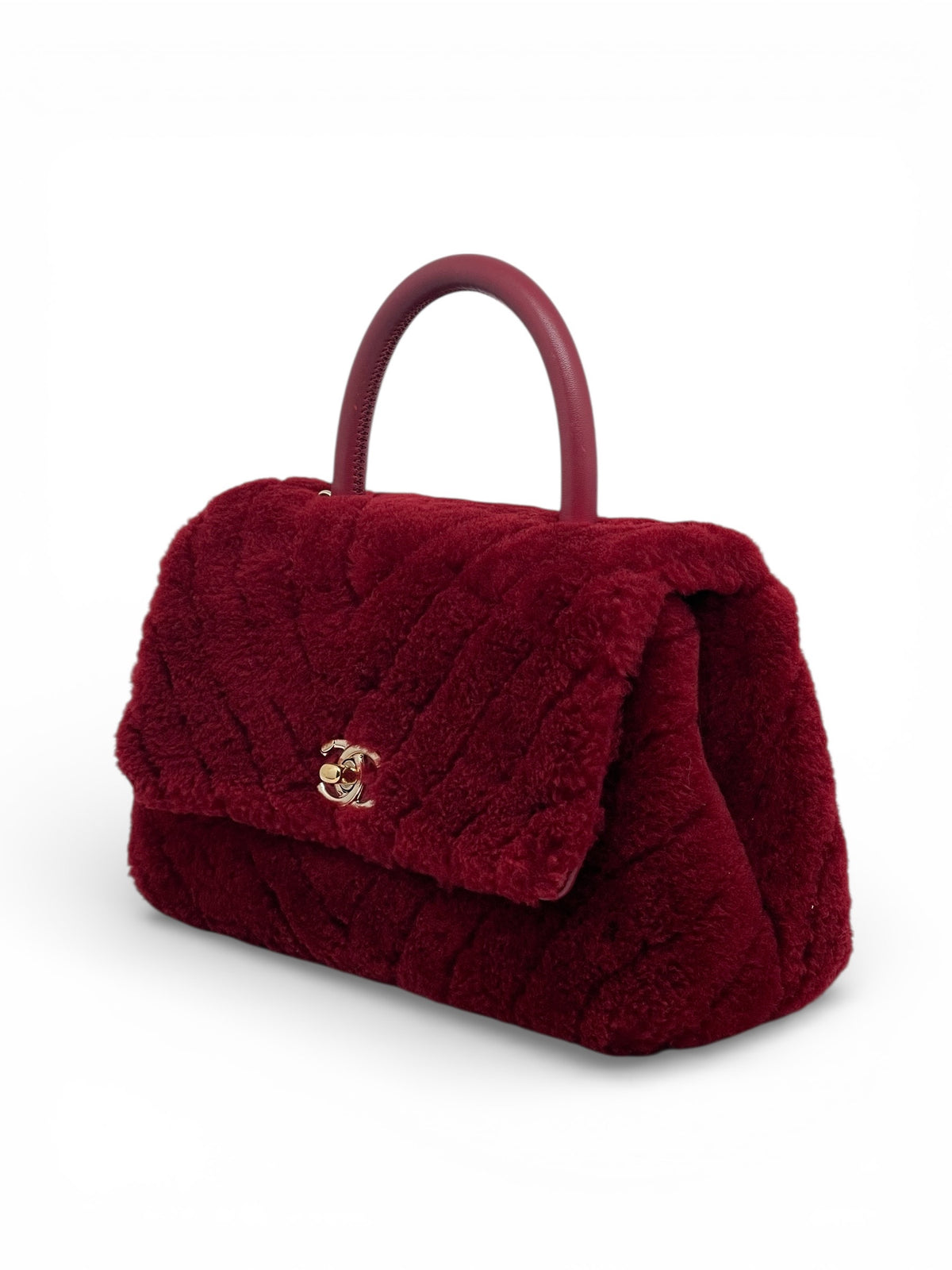 Chanel – Coco-Handle-Tasche aus Wolle in Bordeaux
