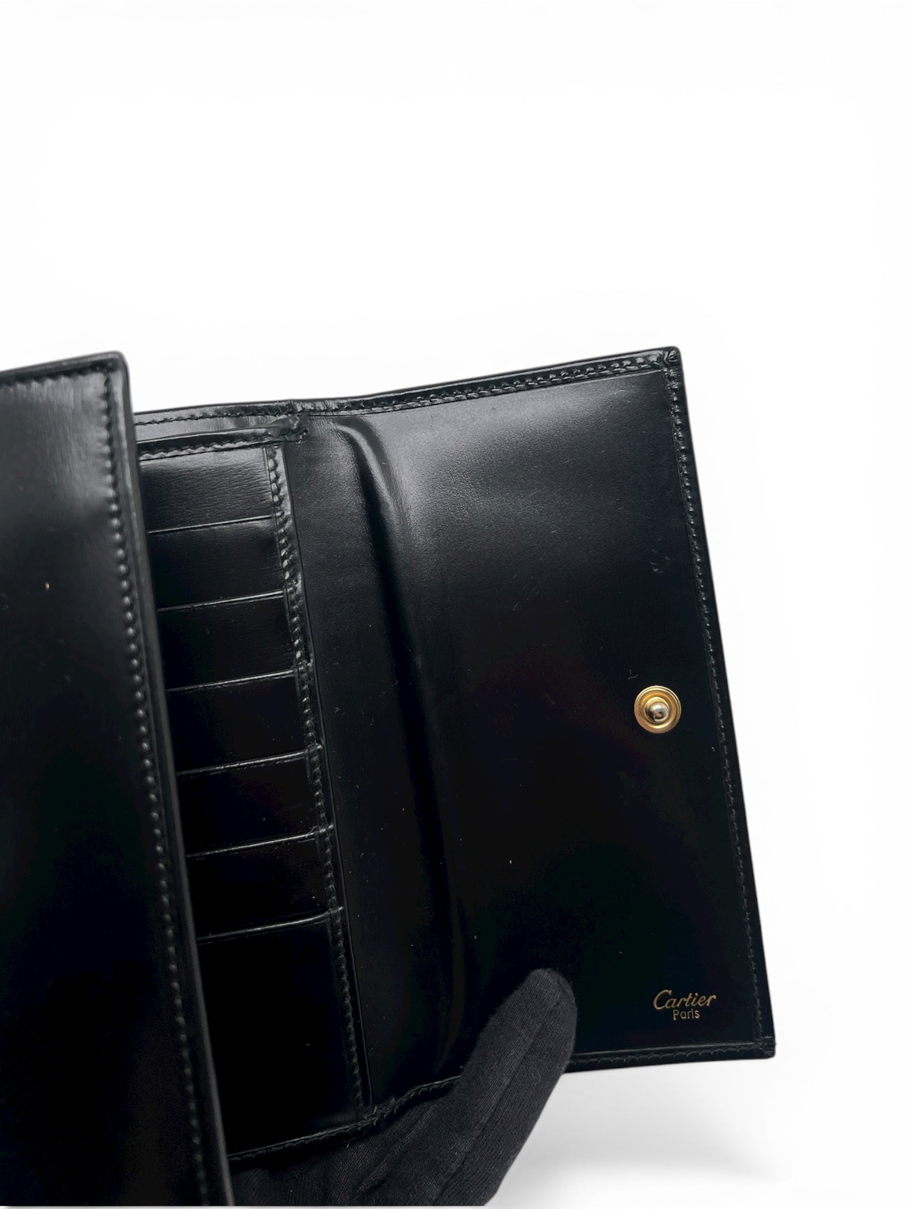 Cartier Petite Portefeuille En Cuir Noir Vintage | Les Folies d’Eugénie