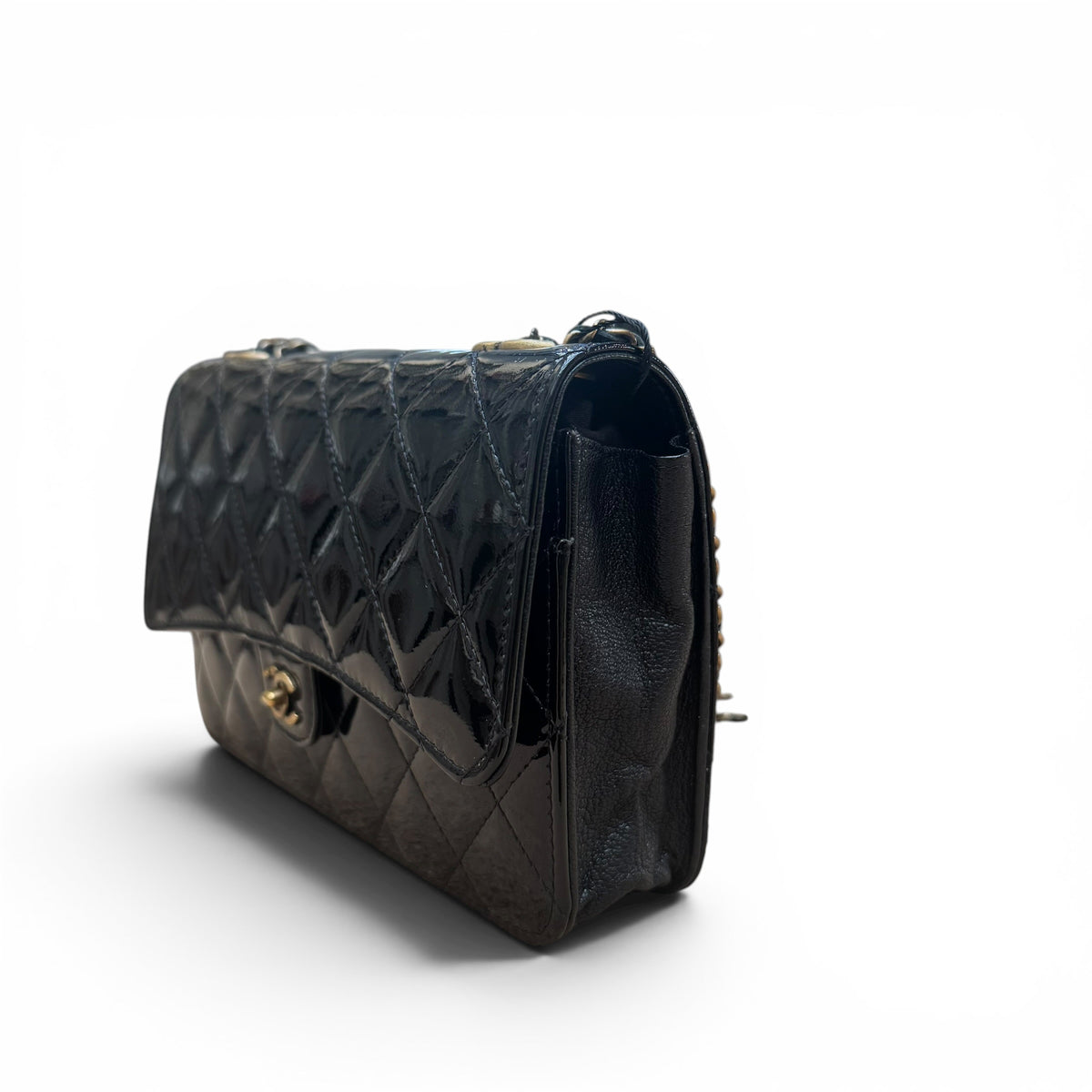 Chanel - Wallet on chain cuir vernis noir