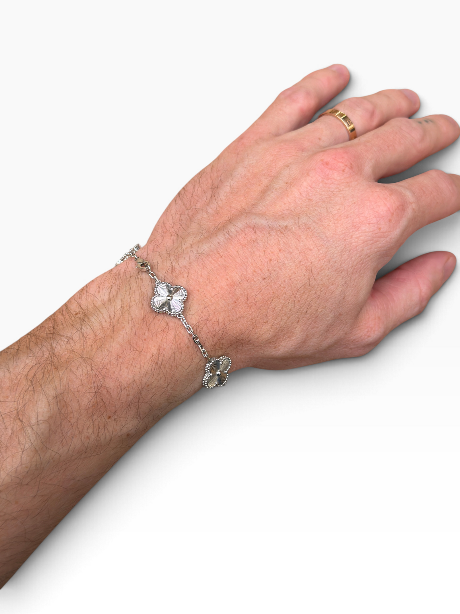 Van Cleef & Arpels - Bracelet Vintage Alhambra 5 motifs or blanc Guilloché