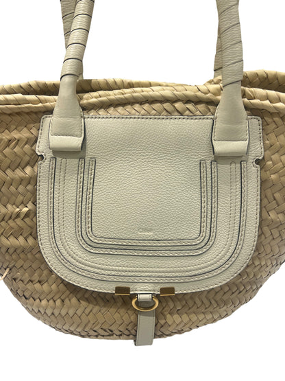 Chloé - panier Marcie GM feuilles de palmier et cuir blanc