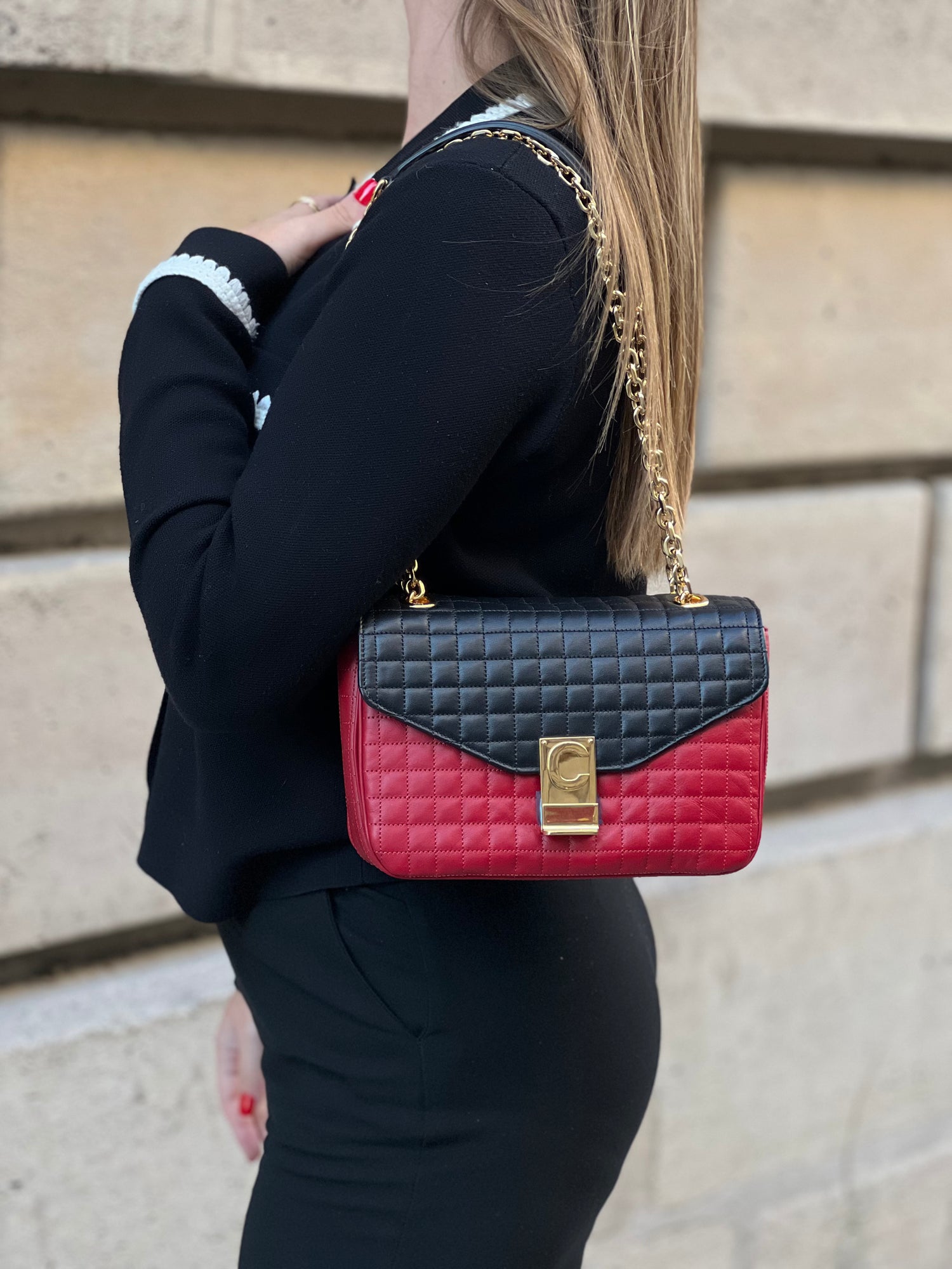 Céline - Sac C bicolore rouge et noir
