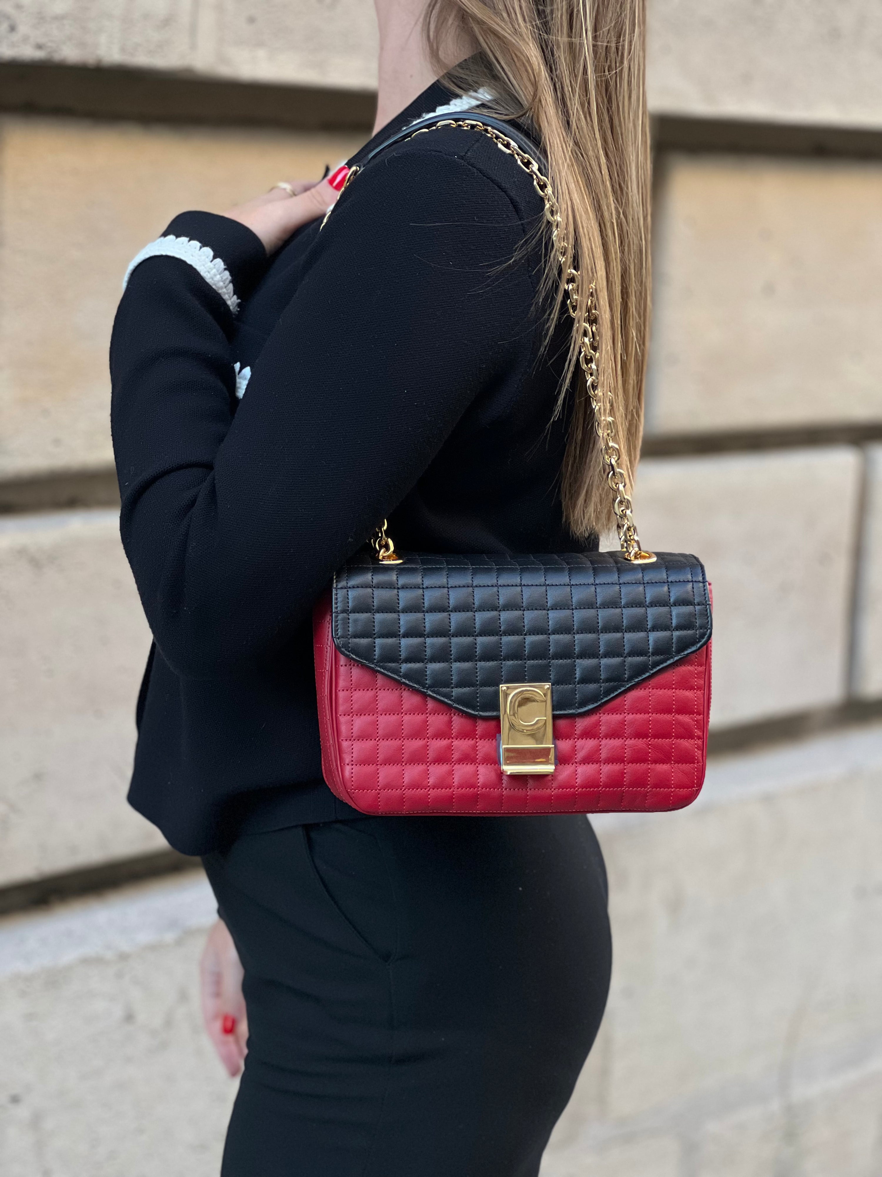 Céline - Two-tone red and black C bag