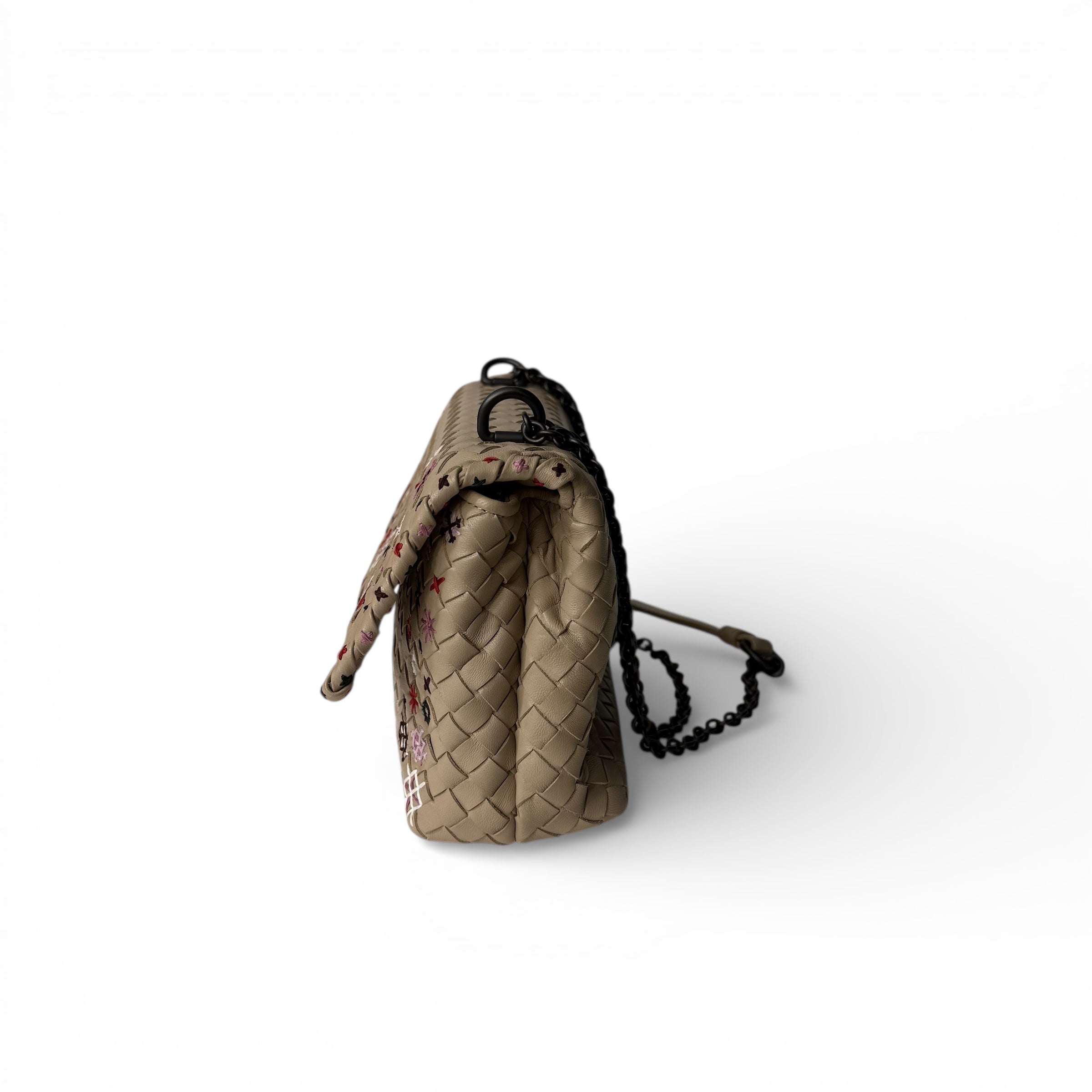 Bottega Veneta - Sac en cuir tressé beige broderies