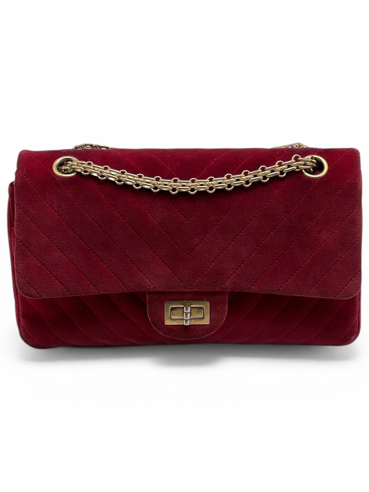 Sac Chanel 2.55 25 en Velours Rouge | Les Folies d’Eugénie