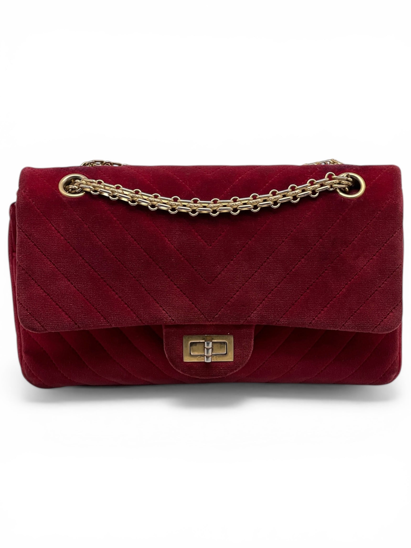 Sac Chanel 2.55 25 en Velours Rouge | Les Folies d’Eugénie