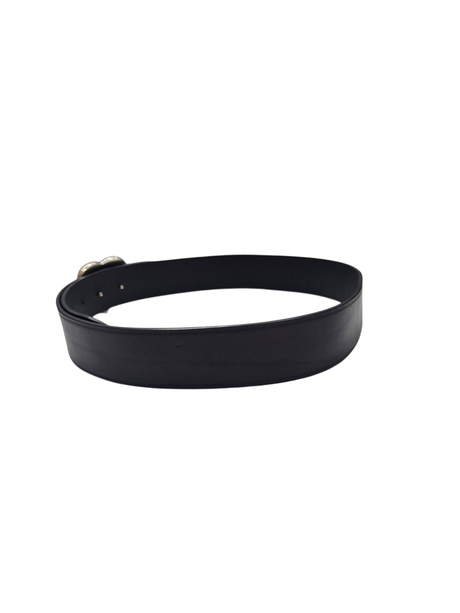 Saint Laurent - Ceinture en cuir noir et boucle cœur argenté T80