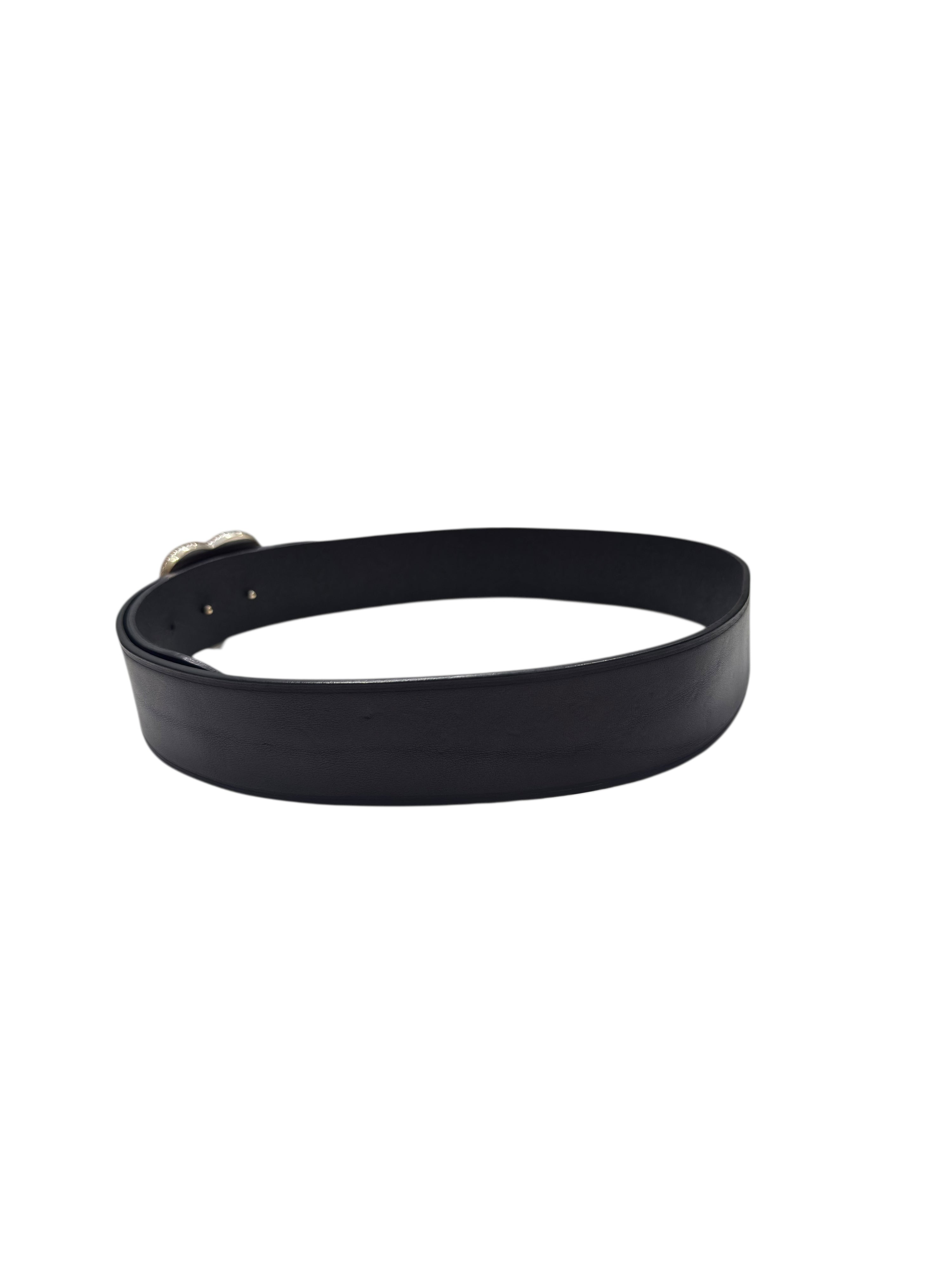 Saint Laurent - Schwarzer Ledergürtel mit silberner Herzschließe T80