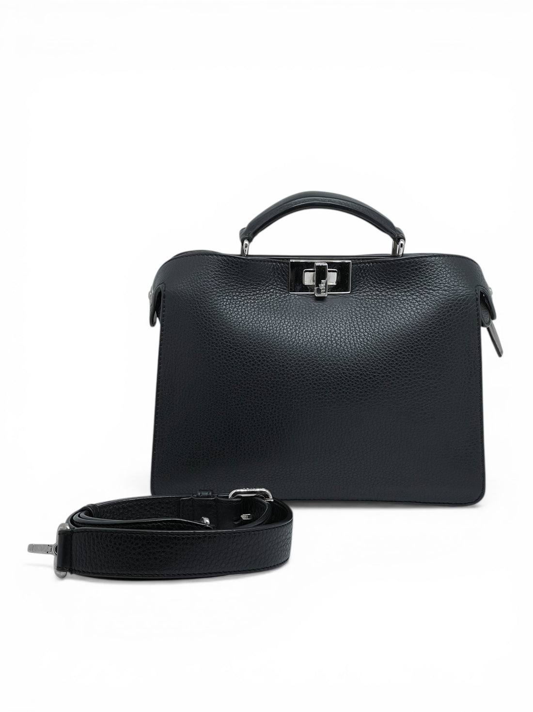 Fendi – Peekaboo-ISeeU-Tasche aus schwarzem genarbtem Leder