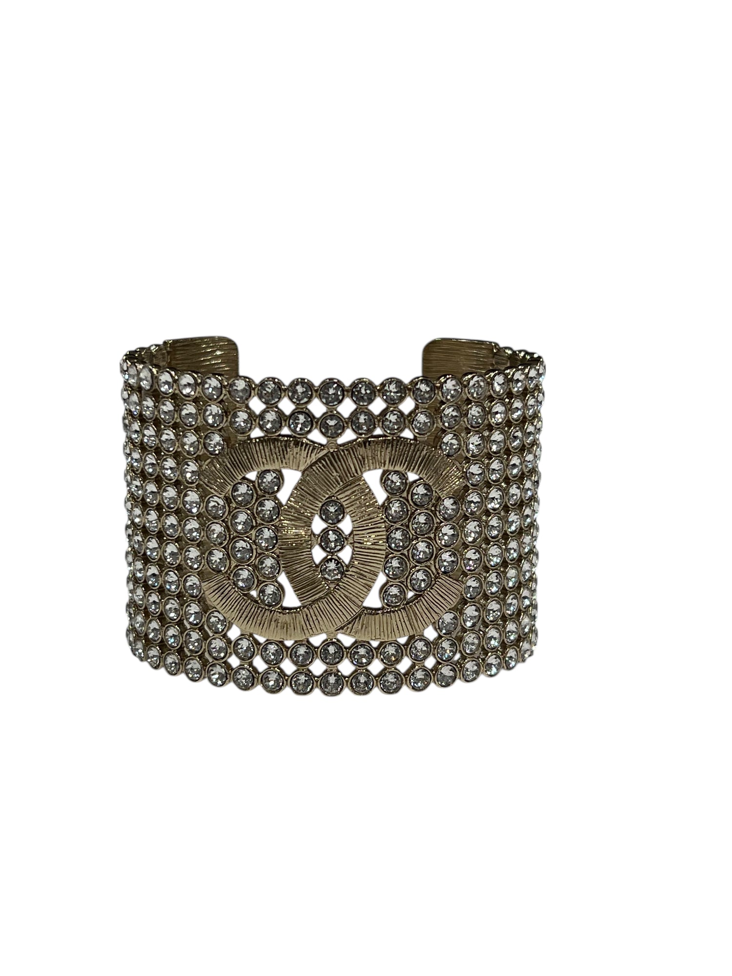 Chanel - manchette métal champagne brossé et strass 2023