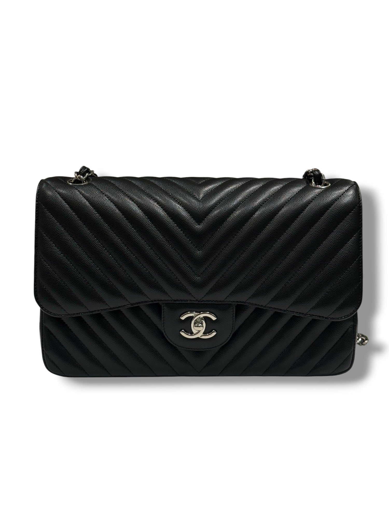 Chanel - Sac Jumbo noir cuir caviar chevron