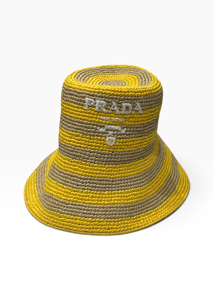 PRADA - chapeau raphia rayé jaune TS