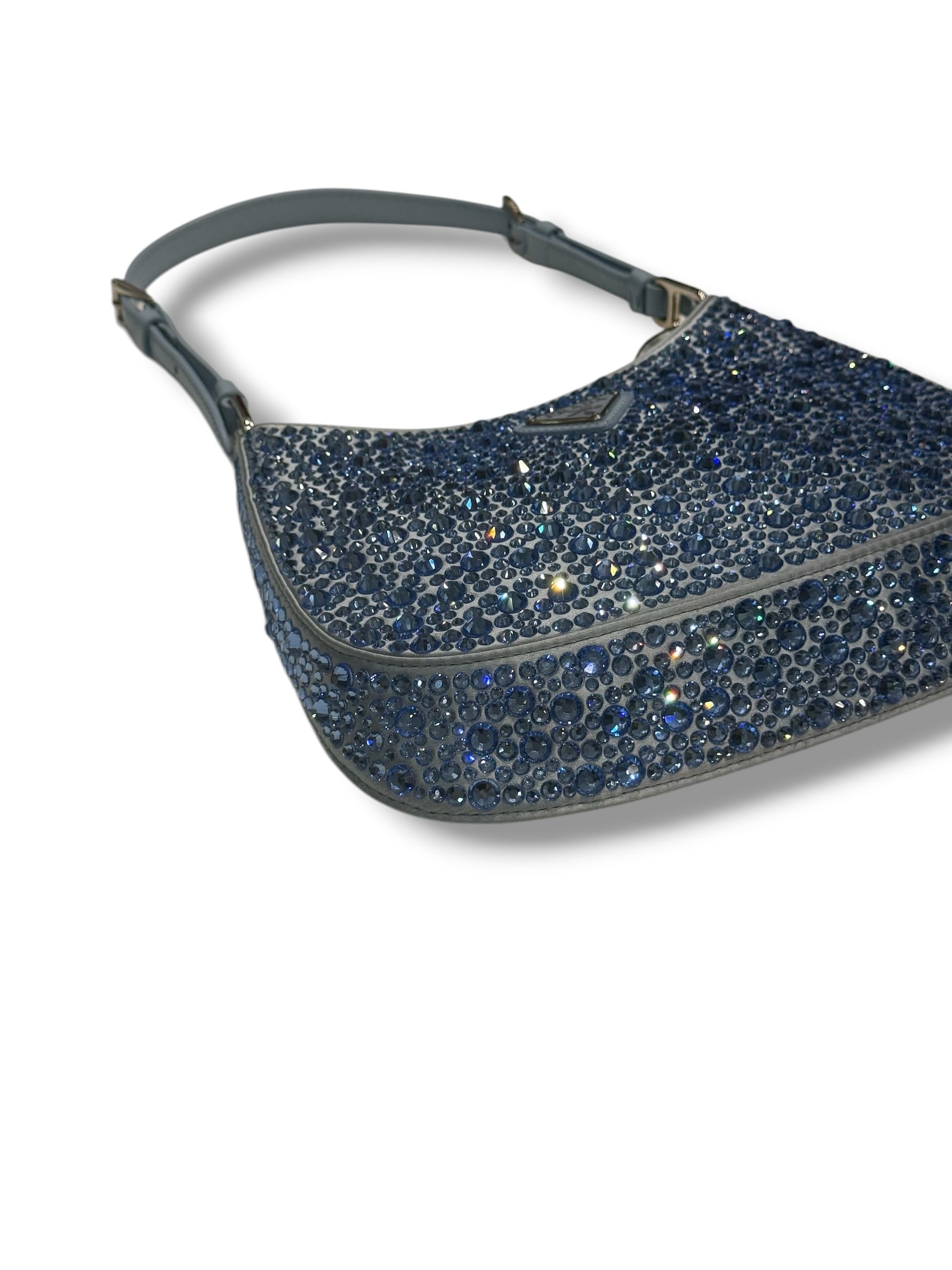 Prada - borsa Cleo in raso con cristalli blu