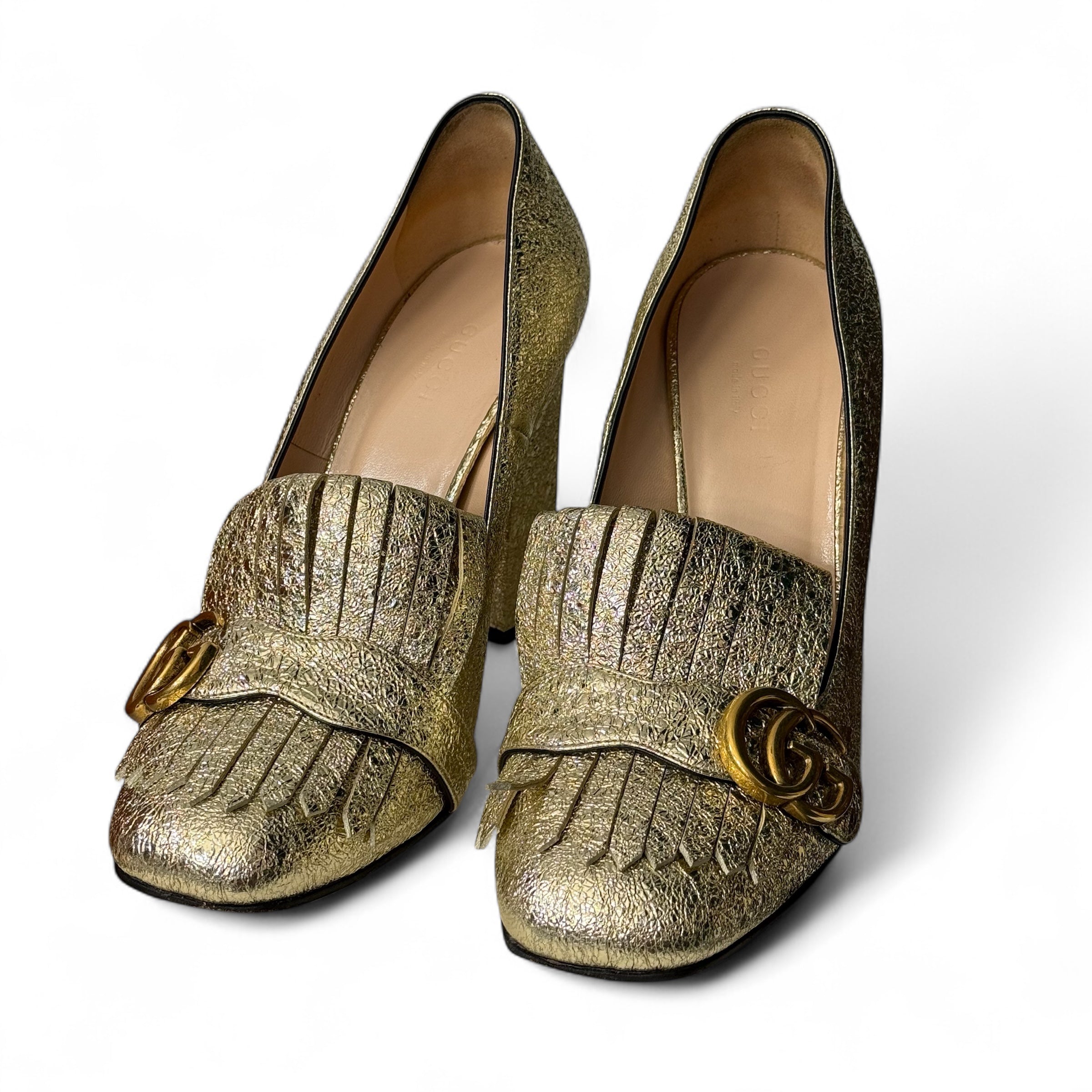 Gucci - Mocassini con tacco Marmont dorati