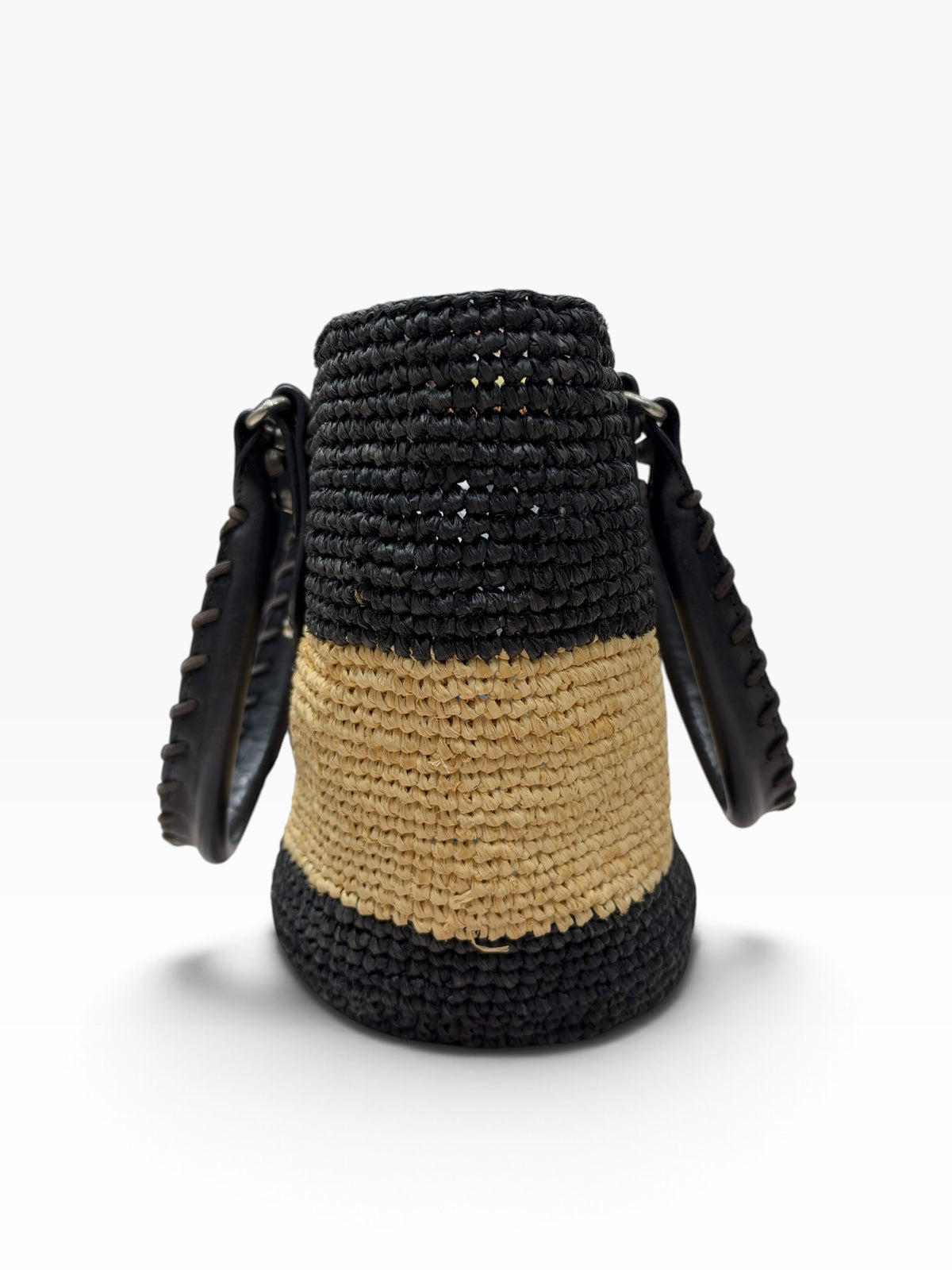 Balenciaga - Black and beige raffia basket bag