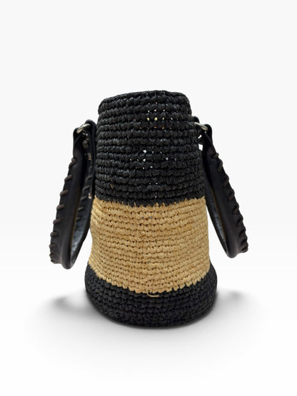 Balenciaga - Black and beige raffia basket bag