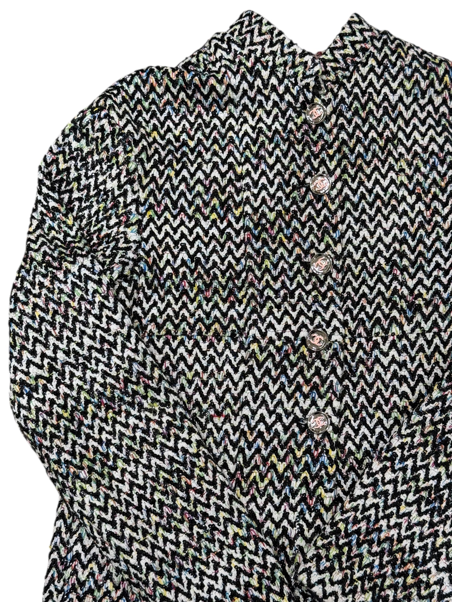 Chanel - Veste en tweed zigzag multicolore T40