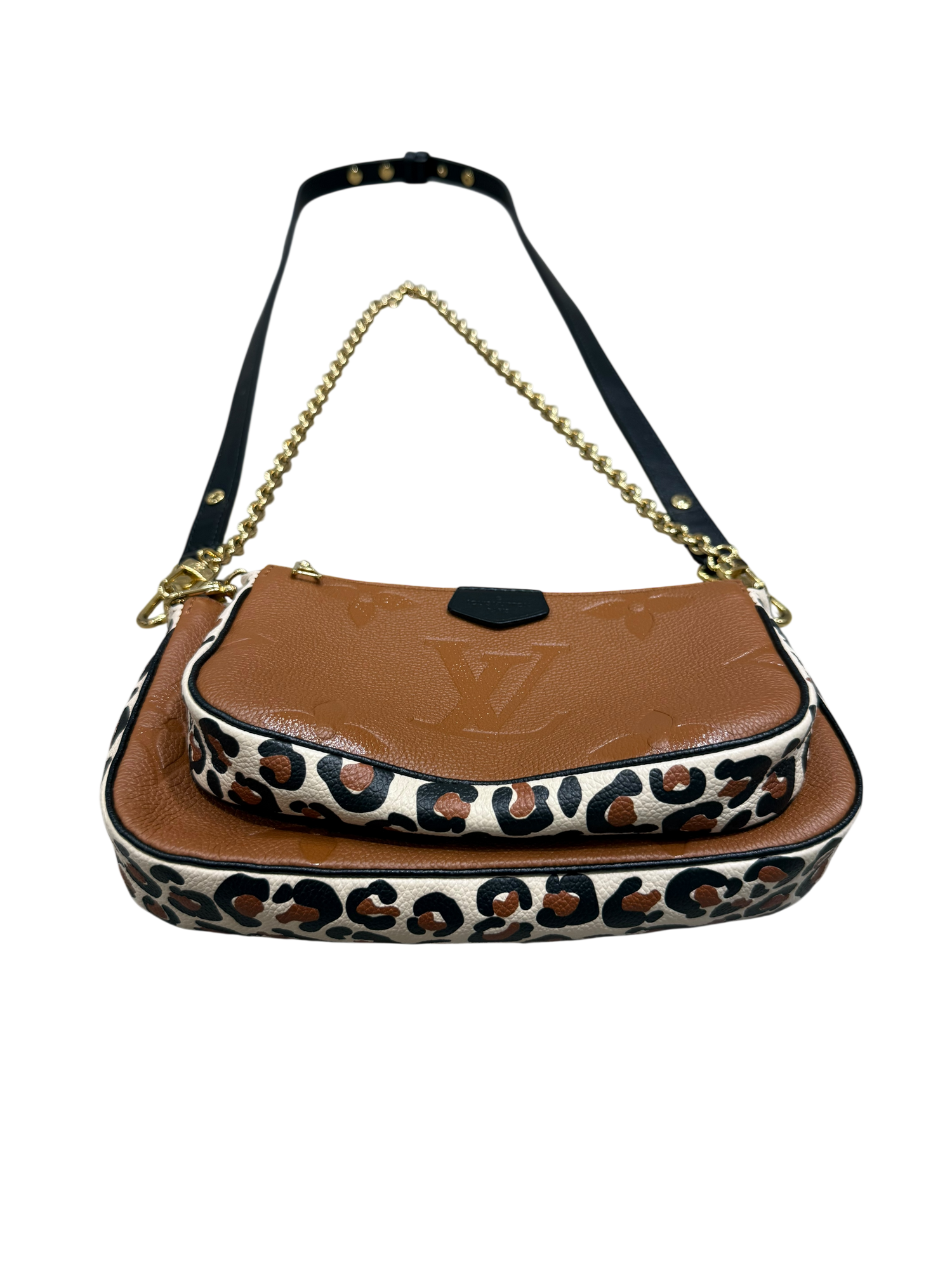 Louis Vuitton - Sac Multipochette Édition Cuir Empreinte Camel/ Léopard | Les Folies d’Eugénie