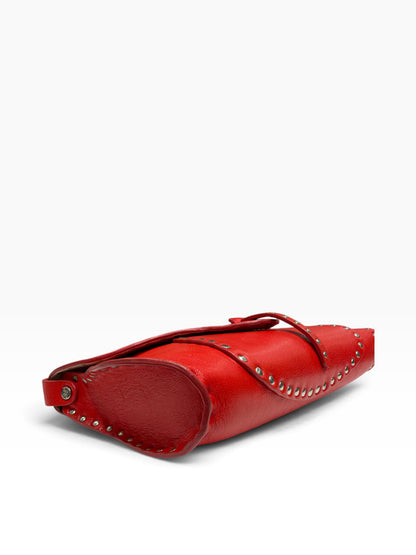 Céline - Borsa Le Poulbot in pelle rossa con borchie metalliche