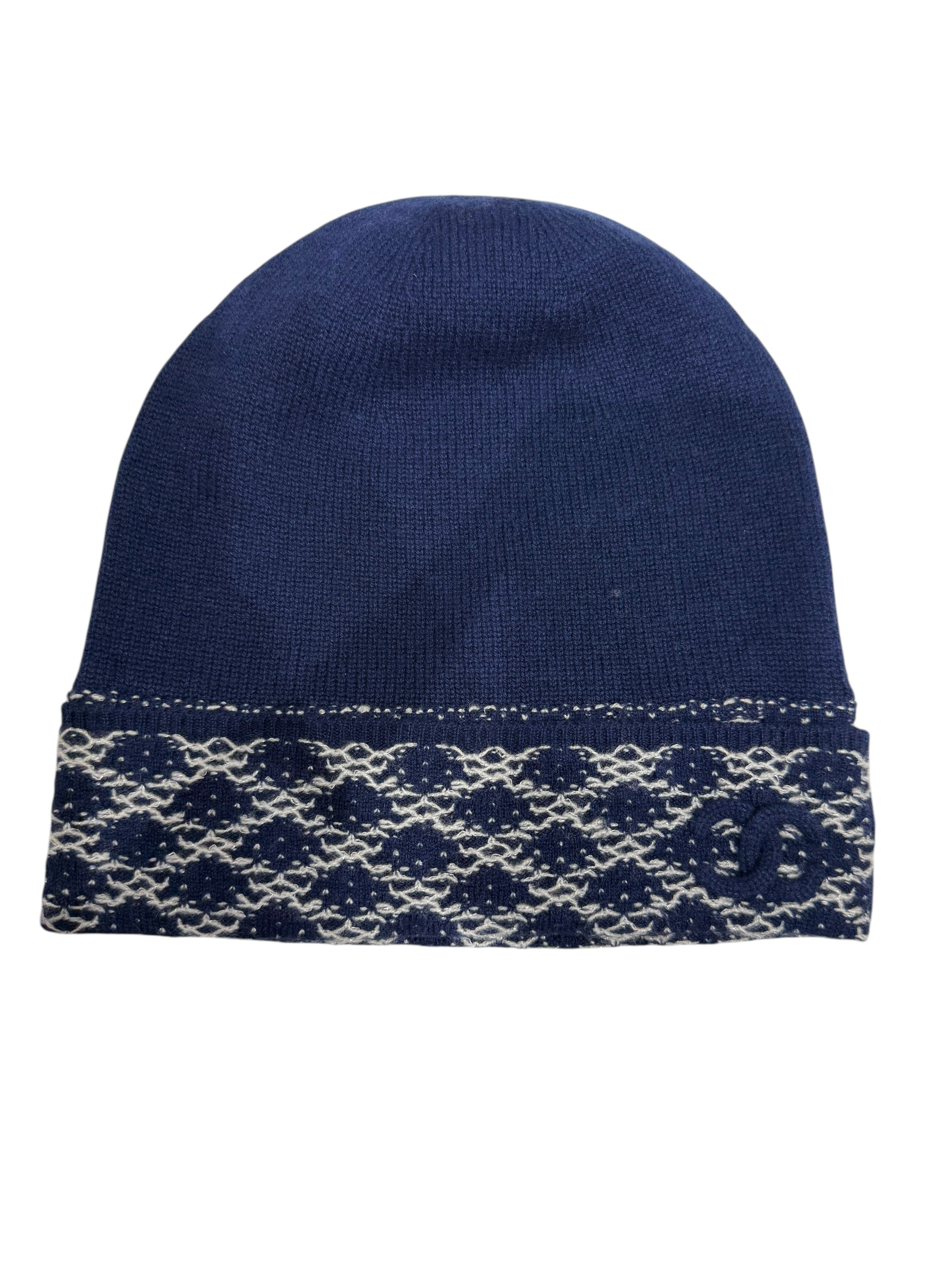 Chanel - Bonnet en cachemire bleu et blanc