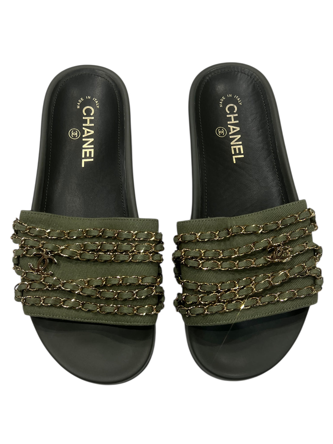 Chanel - Mule in tela e catene dorate T40