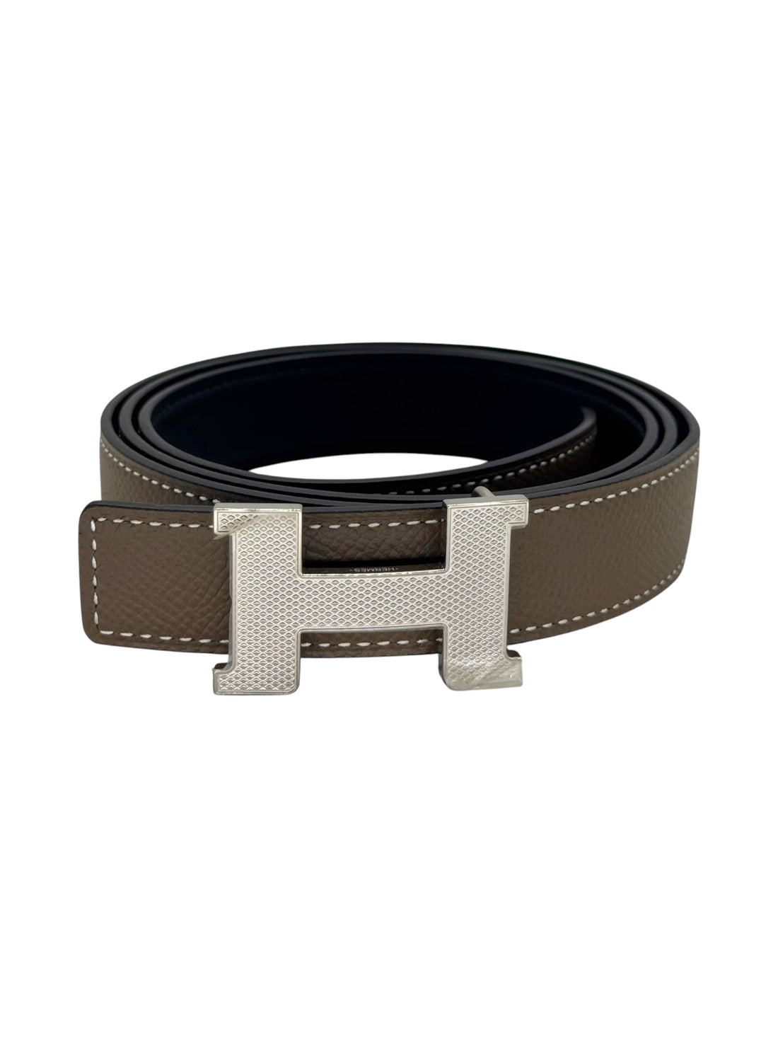 Hermès – 20-mm-Gürtel, T95, H-Schnalle, Etoupe/Schwarz