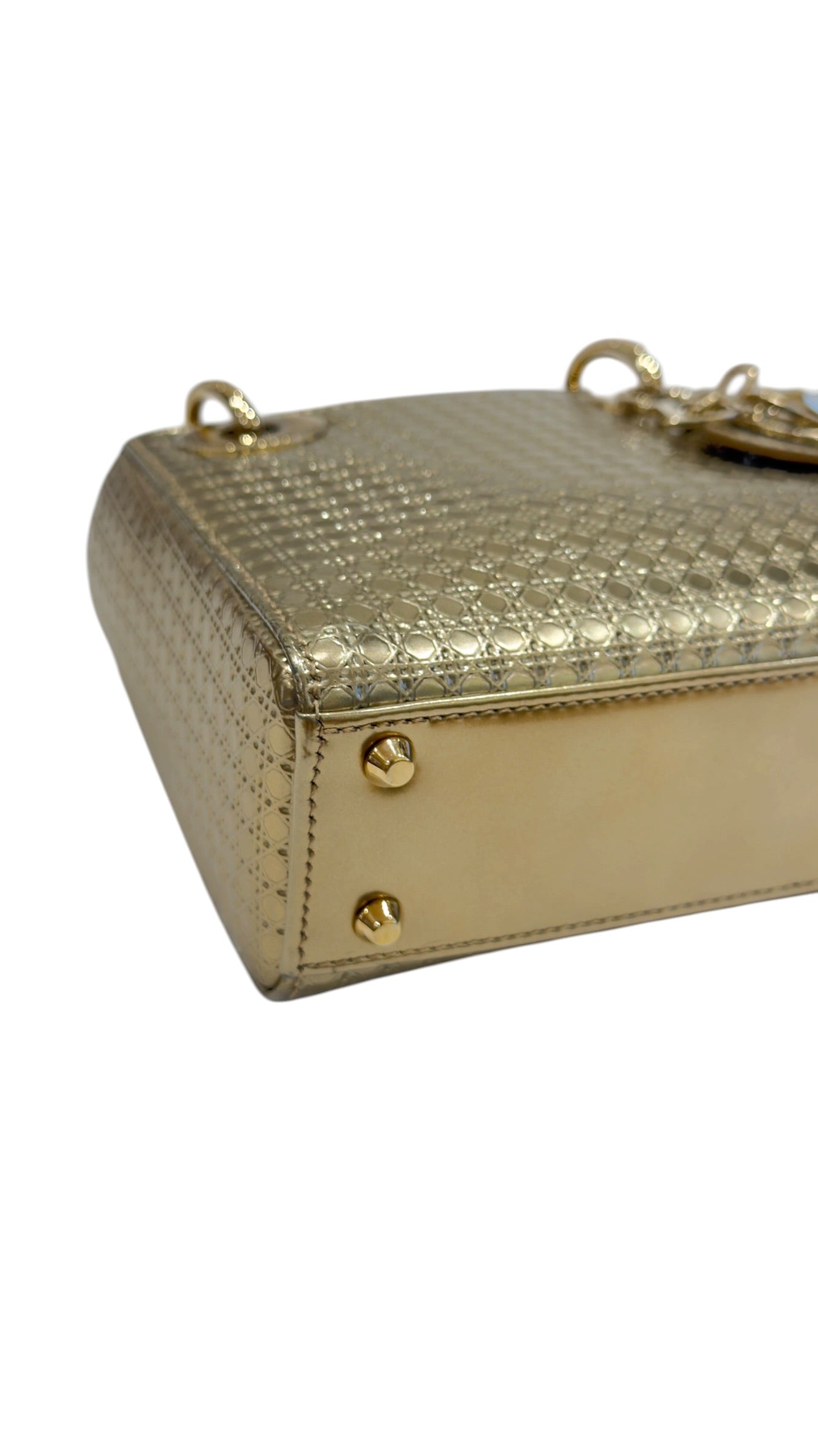 Dior - Sac mini Lady Dior Cannage doré métallique