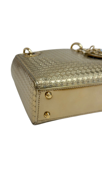 Dior - Sac mini Lady Dior Cannage doré métallique