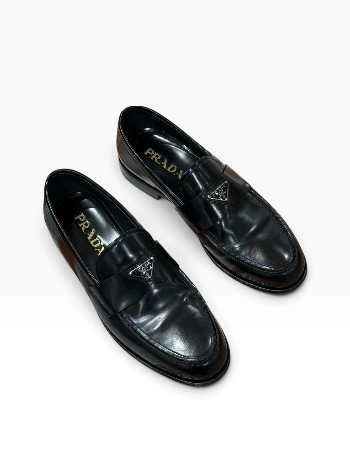 Prada – Mocassins noirs glacés – T40,5