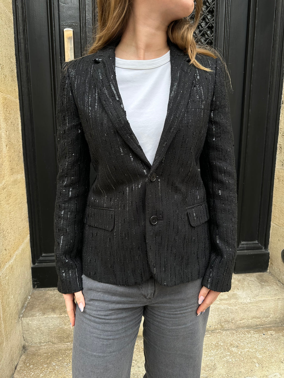 Saint Laurent - Schwarzer Paillettenblazer Größe 36