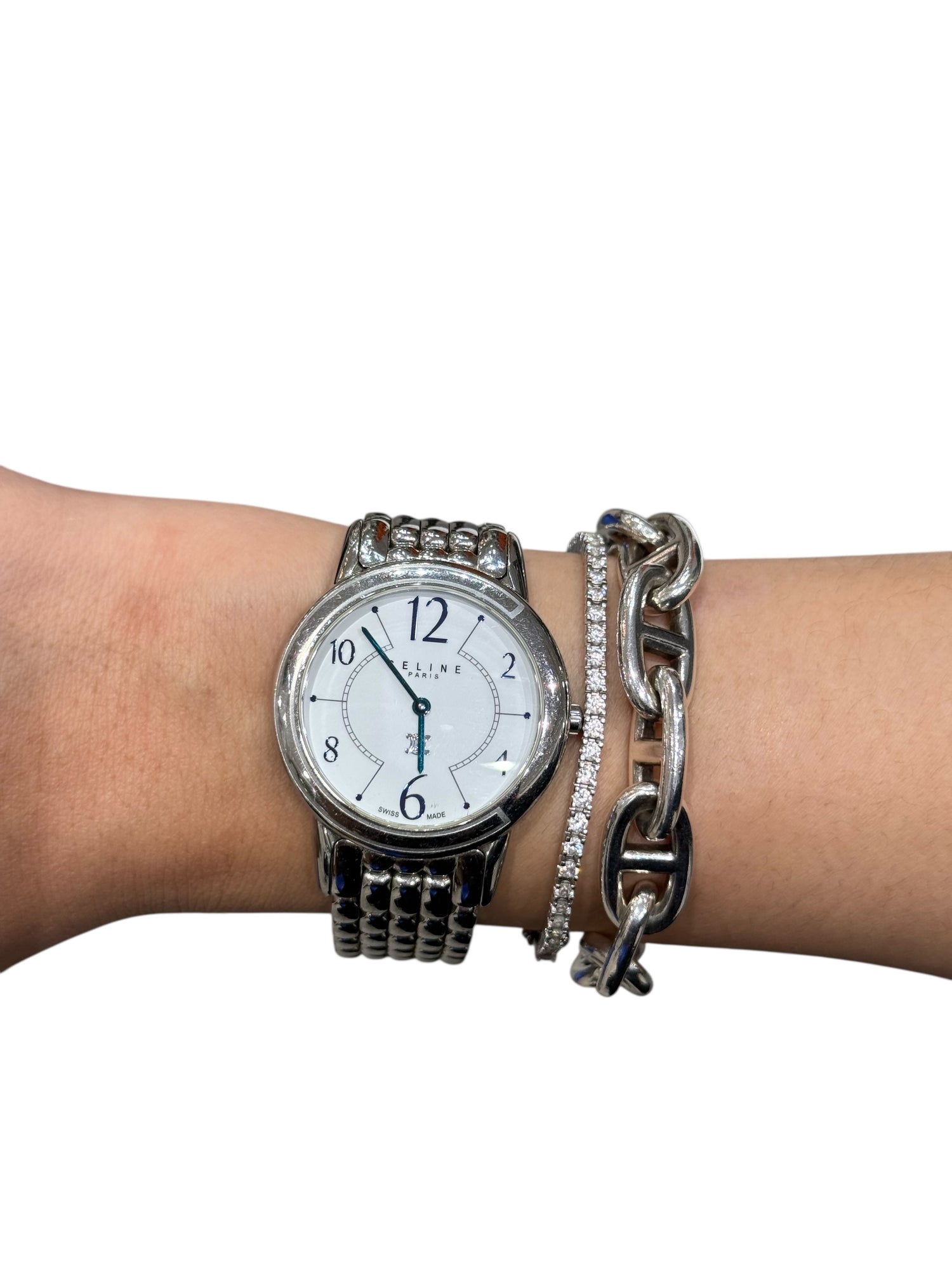 Celine – Montre vintage en acier, cadran signature clé