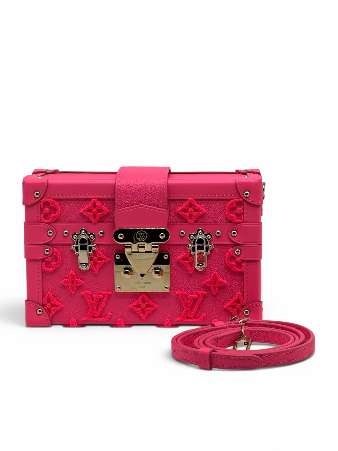 Louis Vuitton – Petite-Malle-Tasche aus neonrosafarbenem Leder mit Schulterriemen