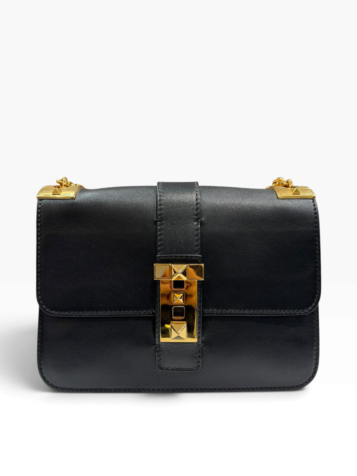Valentino - Sac B-Rockstud Flap en cuir de veau noir