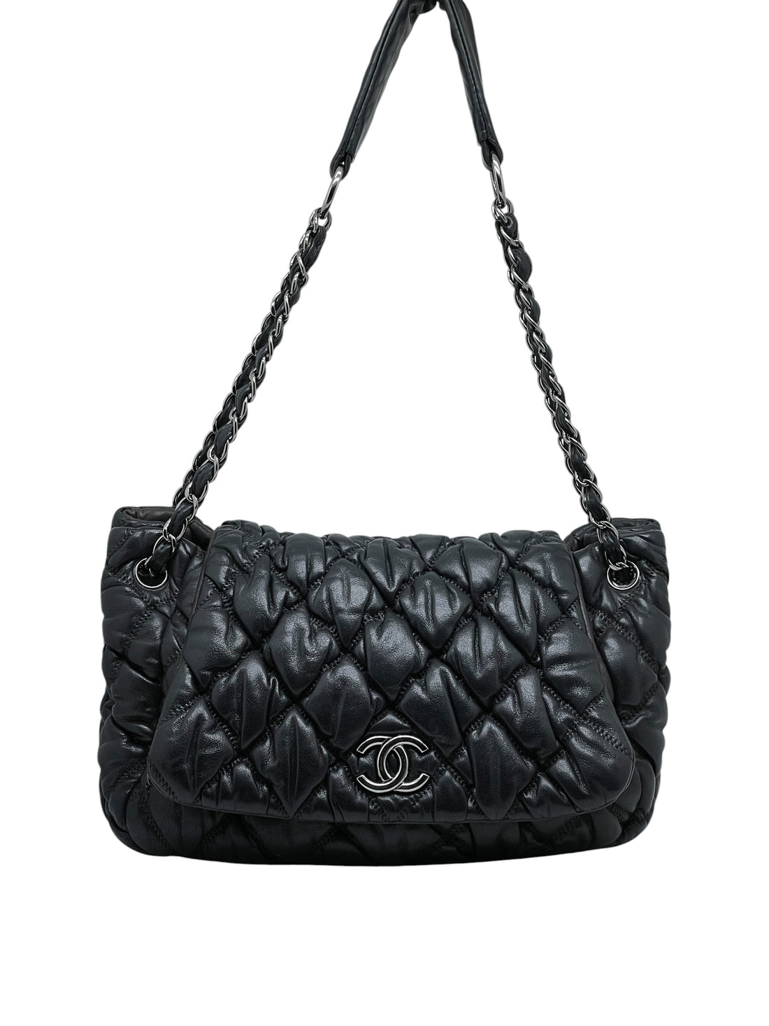 Chanel – zweifarbige schwarze und braune Klappentasche aus Lammleder