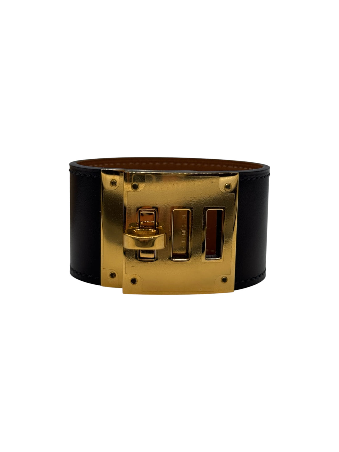 Hermès - Bracelet Kelly dog en cuir noir T2