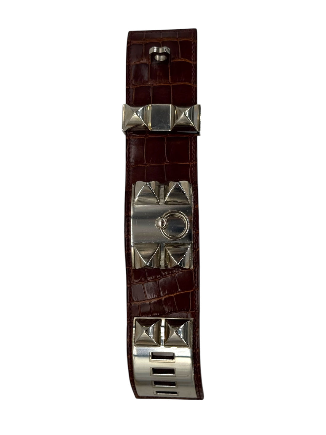 Hermès - Bracelet collier de chien en alligator marron TS