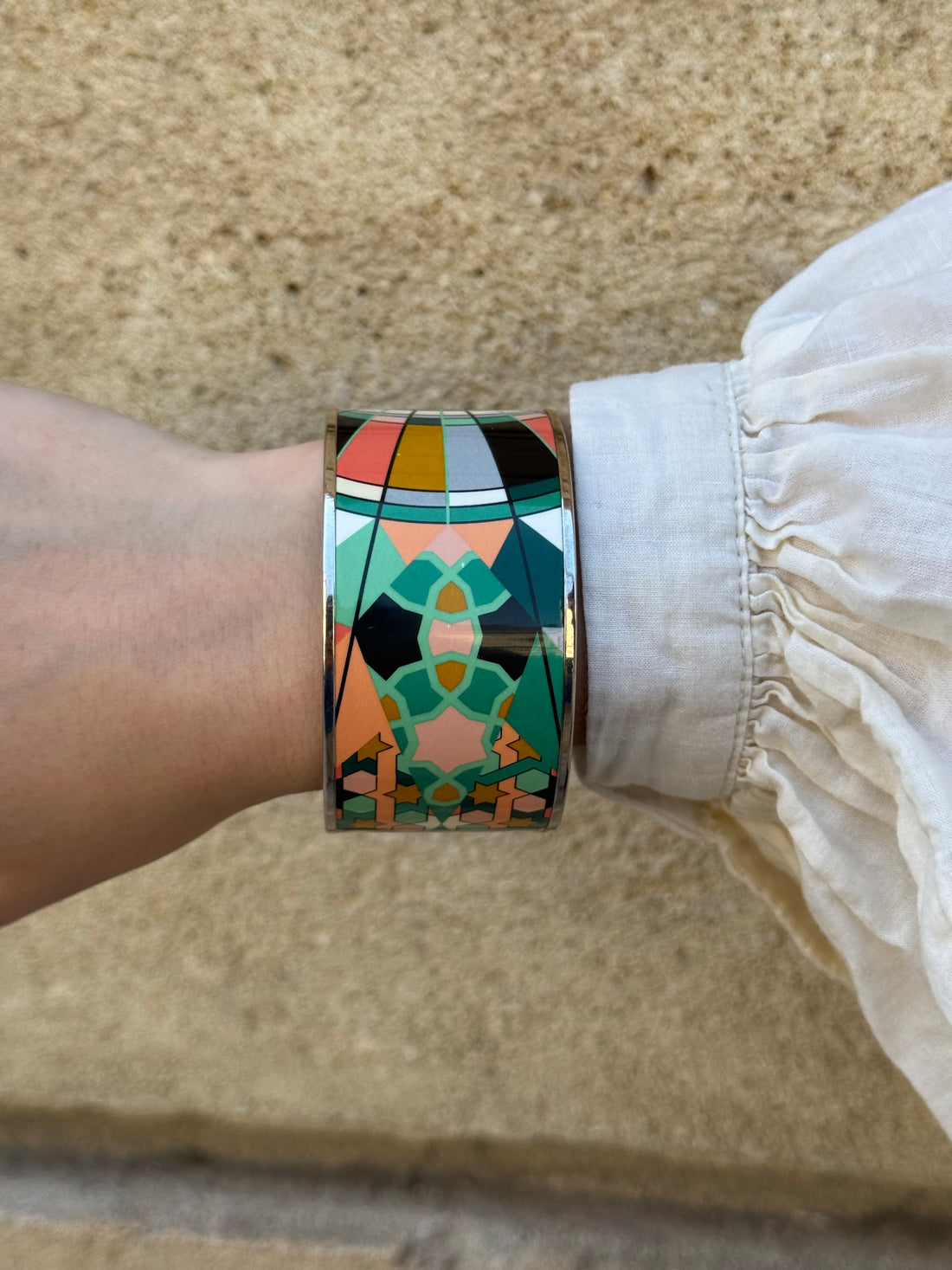 Hermès - Jonc en émail multicolore argenté TS