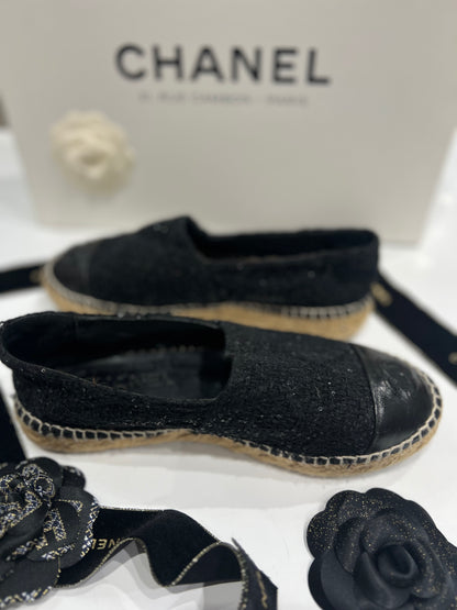 Chanel - black tweed and sequin espadrilles