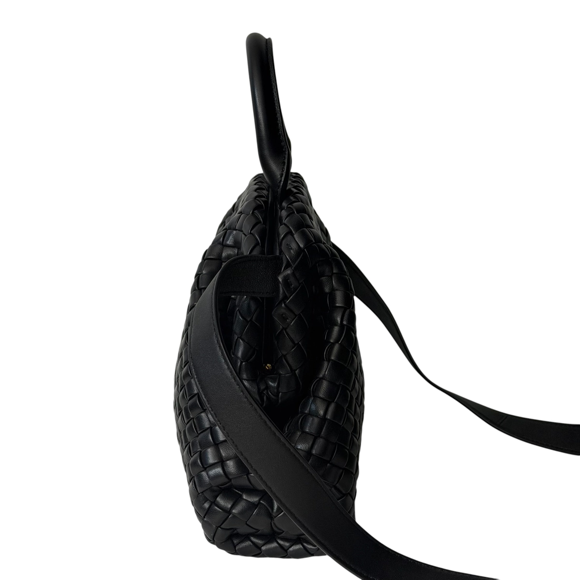Bottega Veneta - Sac à main en cuir intrecciato noir