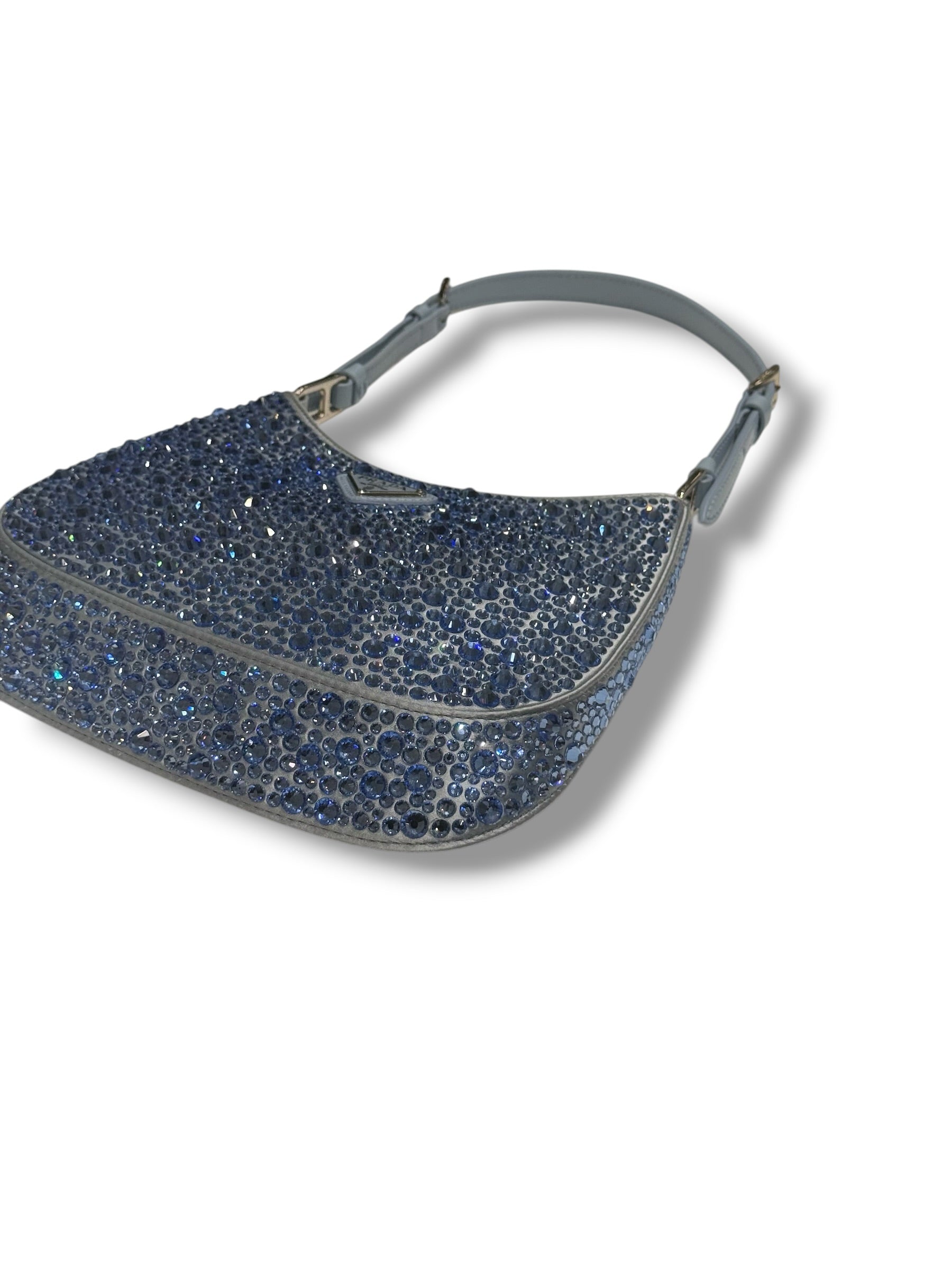 Prada - borsa Cleo in raso con cristalli blu