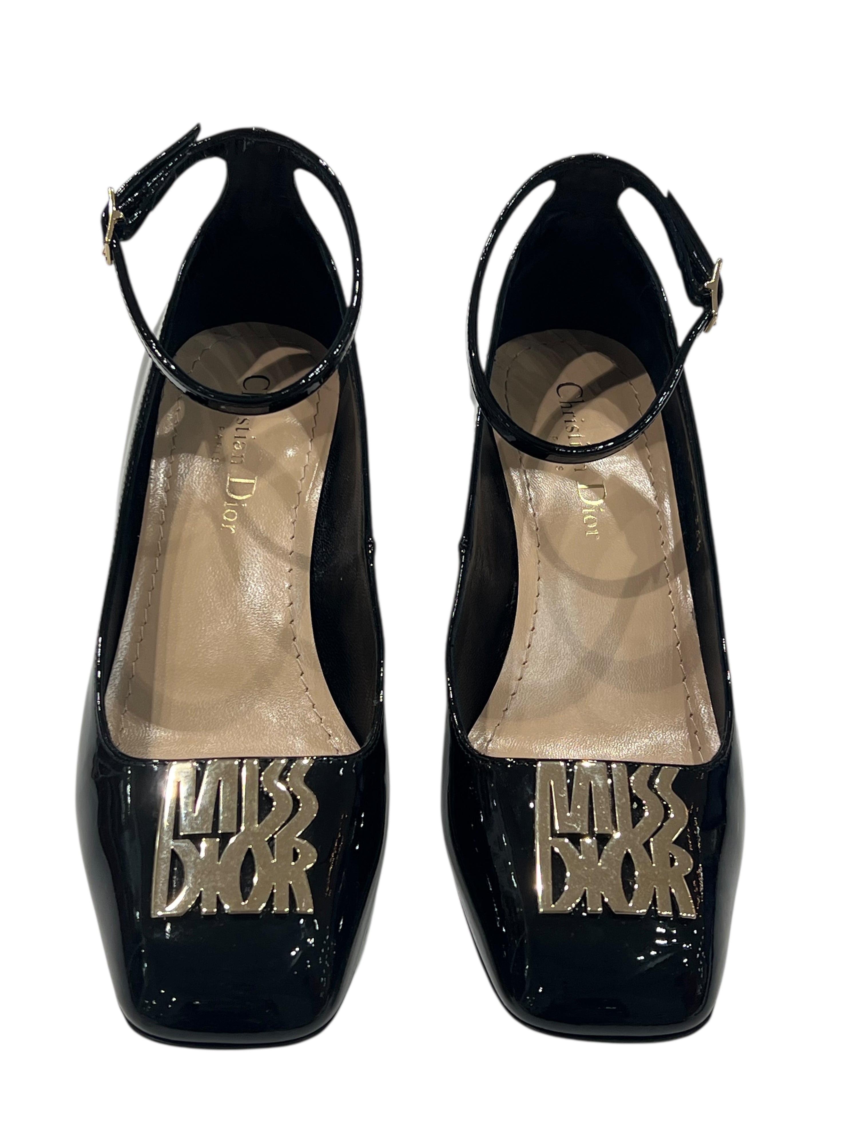 Dior - chaussures babies cuir vernis noir miss Dior t36,5