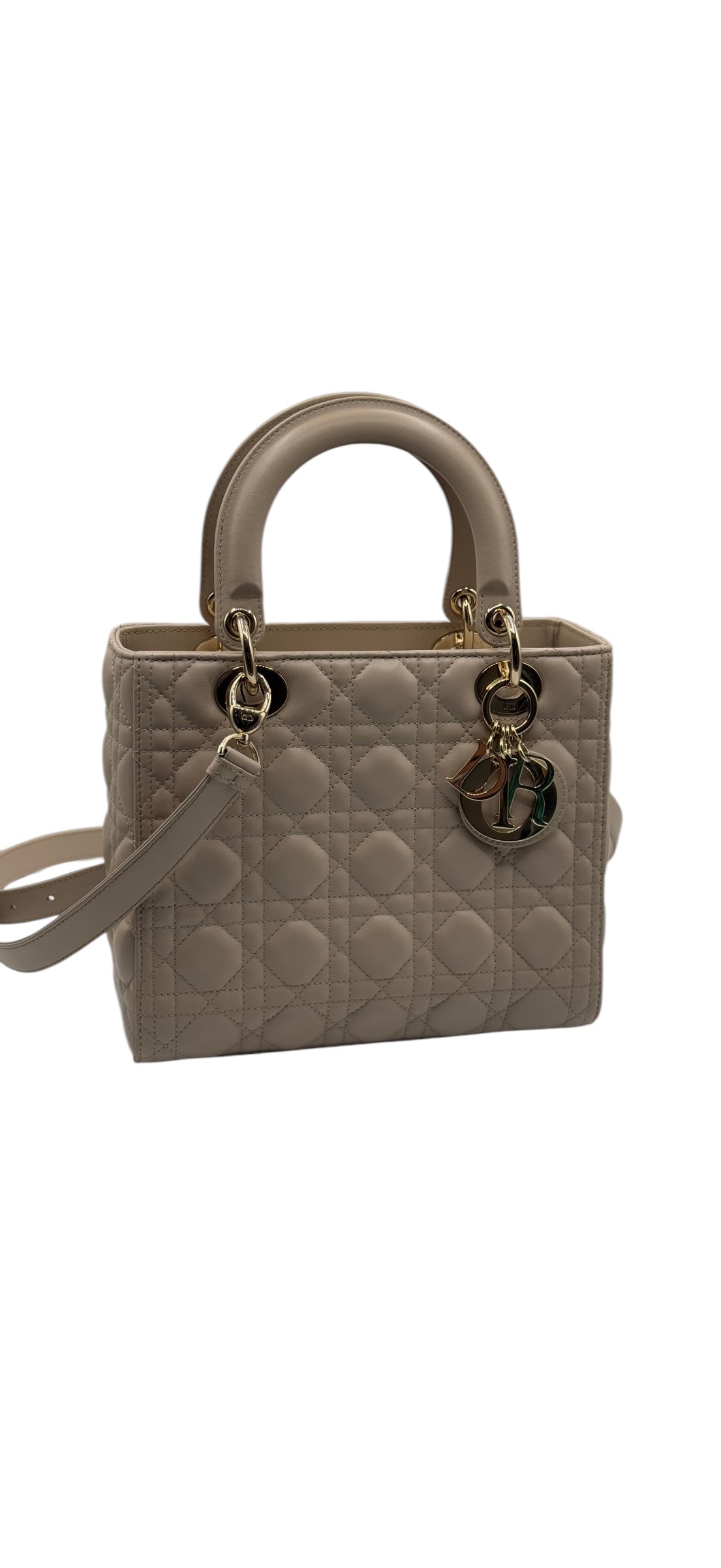 Dior - Medium Lady Dior bag in beige leather