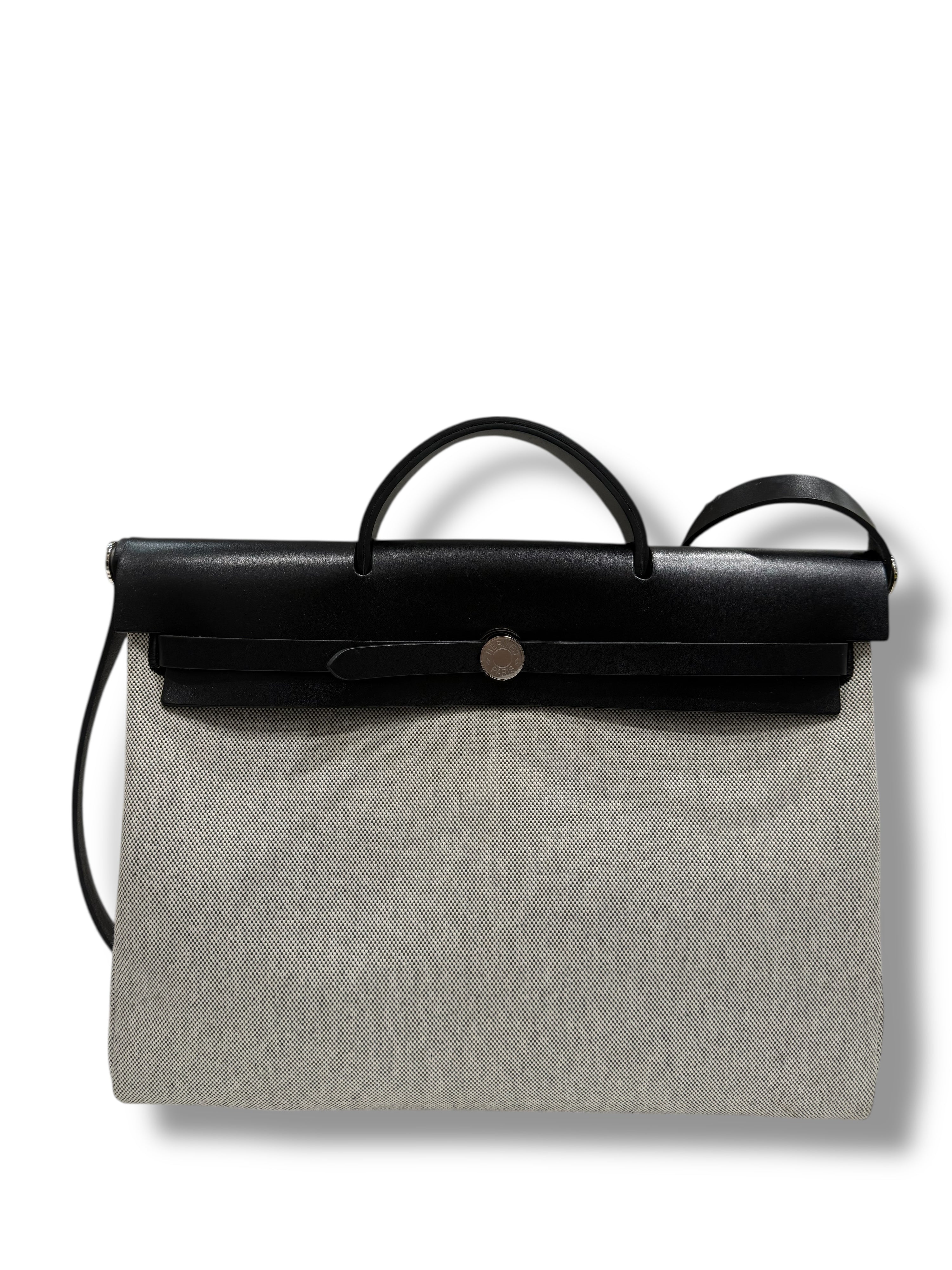 Hermès- Sac Herbag 39 Écru et noir