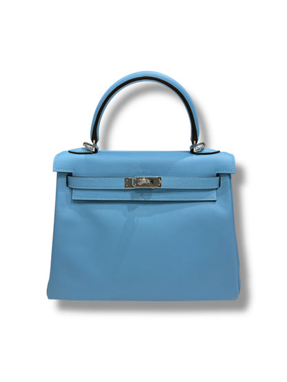 Hermès - Sac Kelly II 25 Swift retourné Bleu Céleste PHW