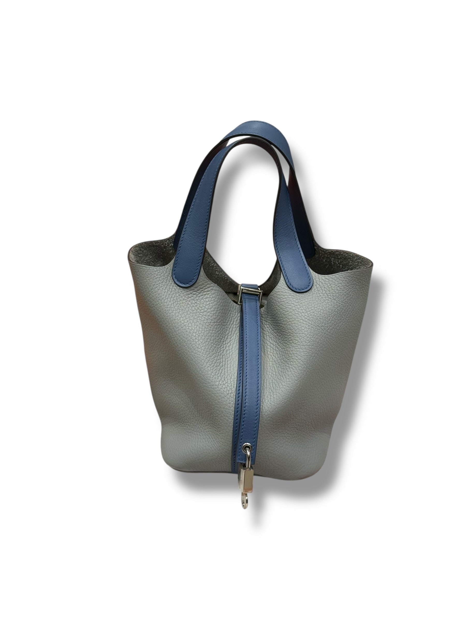 Hermès Sac Picotin 18 Commande Spéciale Bleu Agathe et Gris Mouette | Les Folies d’Eugénie